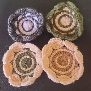 Handcrafted Crochet Coasters Set - Green, Cream, Brown